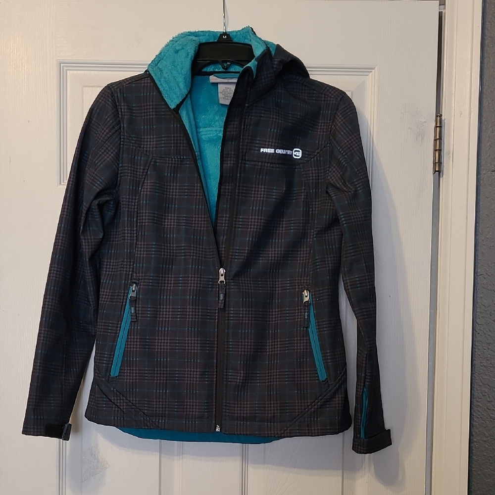 Free Country Women's Teal and Black Plaid Ski Jacket